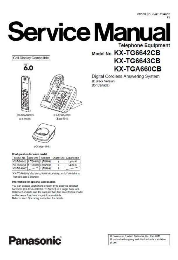 KX-TG6642CB, KX-TG6643CB, KX-TGA660CB